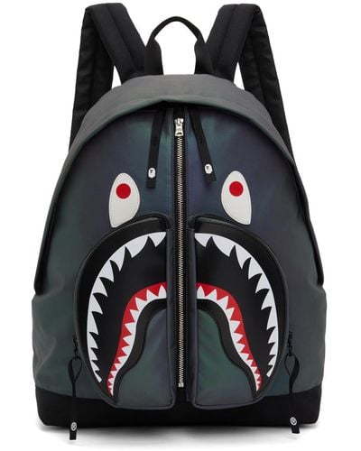 A Bathing Ape Grey Aurora Shark Backpack - Black