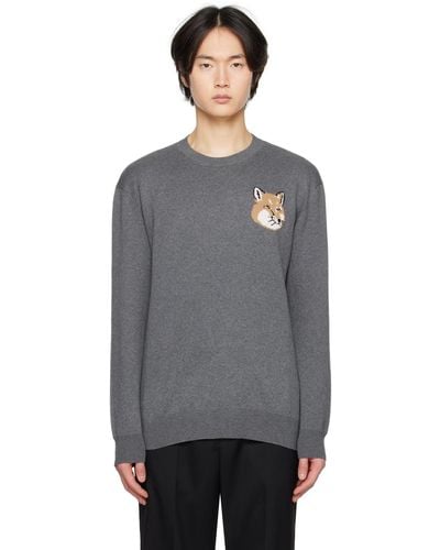 Maison Kitsuné Gray Mini Fox Head Sweater - Black