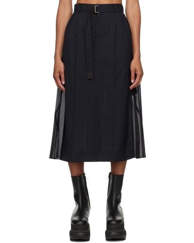Sacai Pinstripe Midi Skirt - Black