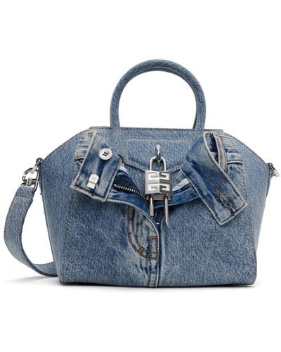 Givenchy Mini Antigona Lock Denim Bag - Blue
