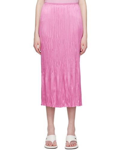Vince Pink Crinkled Column Midi Skirt