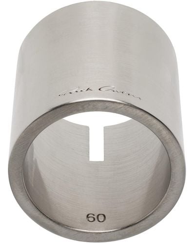 Rick Owens Silver Slitted Thumb Ring - Gray