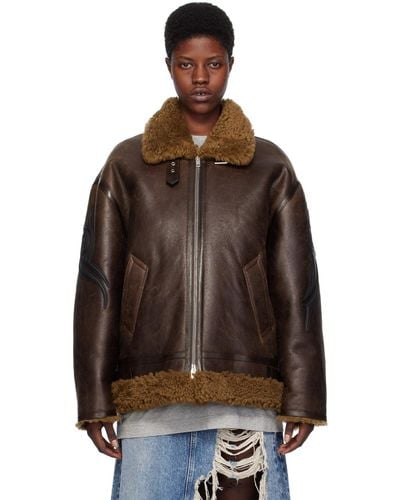 Vetements Graphic Shearling Jacket - Brown