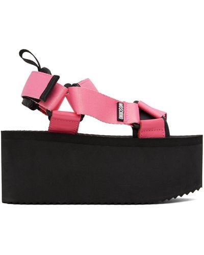 Moschino Pink & Black Wedge Sandals - Red