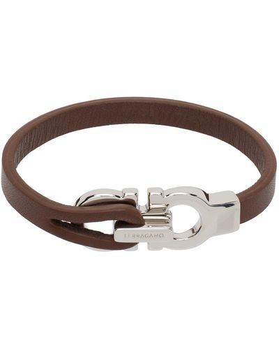 Ferragamo Brown Gancini Leather Bracelet - Black
