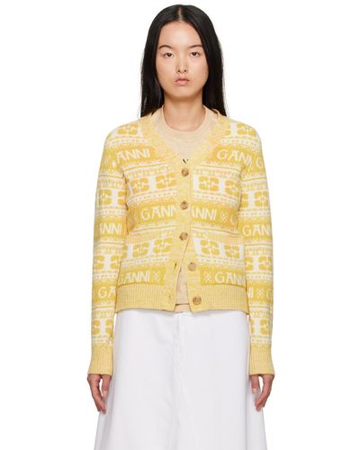 Ganni V-neck Knit Cardigan - Yellow