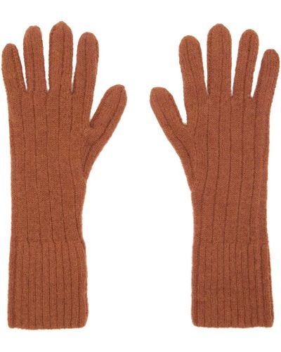 Dries Van Noten Orange Ribbed Gloves - Brown