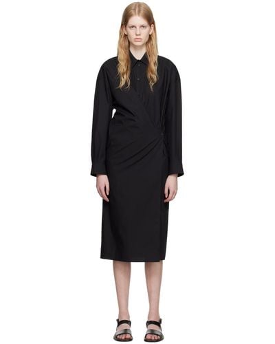 Lemaire Black Straight Collar Twisted Midi Dress