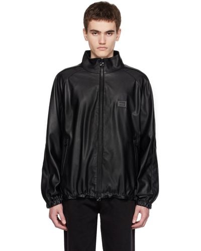 HUGO Black Stand Collar Faux-leather Jacket