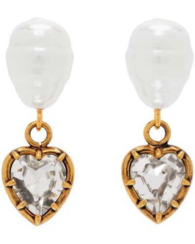 Erdem Boucles d'oreilles pendantes dorées à perle et ornement graphique - Métallisé