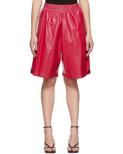 Bottega Veneta Leather Shiny Shorts - Red