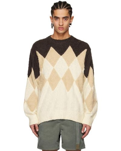 Sacai Brown Argyle Sweater - Natural