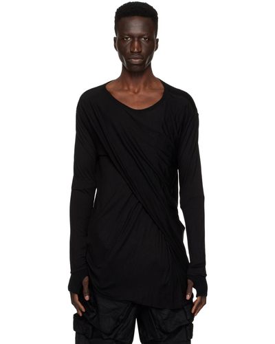 Julius T-shirt à manches longues noir à assemblage drapé - permanent