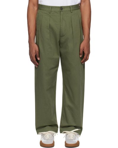 Universal Works Khaki Double Pleat Trousers - Green