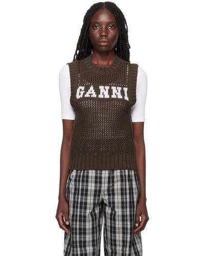 Ganni Gilet brun en tricot à mailles retournées - Noir