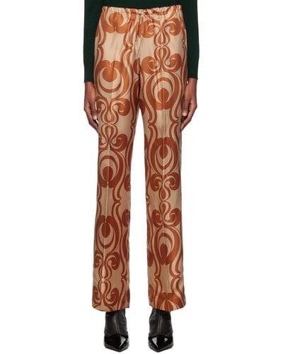 Dries Van Noten Brown Printed Trousers - Multicolour