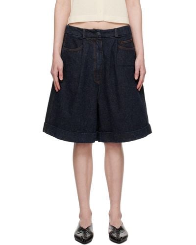 Cordera Pleated Denim Shorts - Black