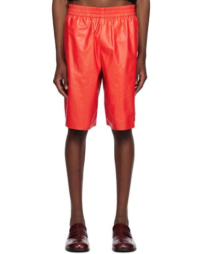 Marni Red Wide-leg Leather Shorts
