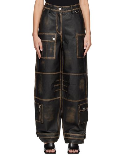 REMAIN Birger Christensen Black Washed Leather Trousers