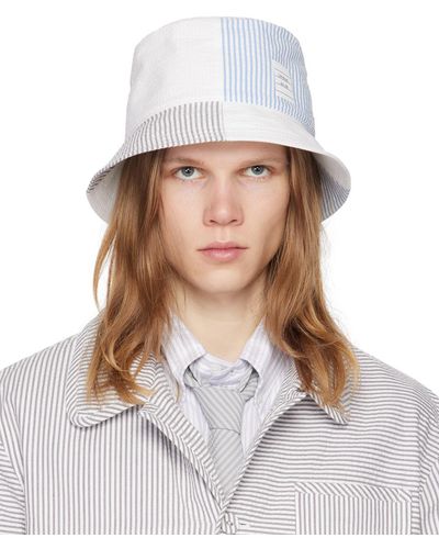 Thom Browne Thom e chapeau bob blanc et bleu à panneaux