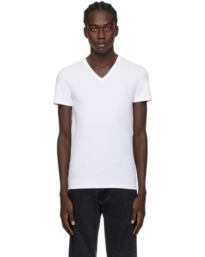 Zegna White V-neck T-shirt - Black