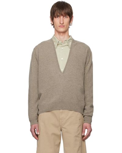 Lemaire Beige Deep V-neck Sweater - Multicolour