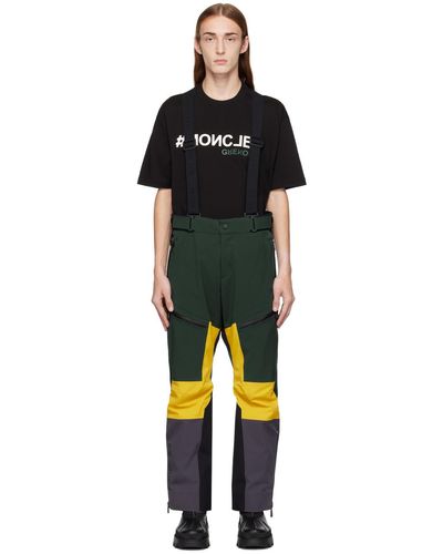 3 MONCLER GRENOBLE Green & Yellow Panelled Ski Trousers - Black