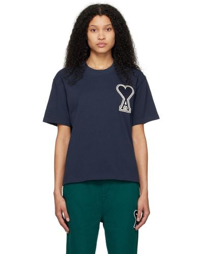 Ami Paris T-shirt bleu marine à logo ami de cœur exclusif à ssense