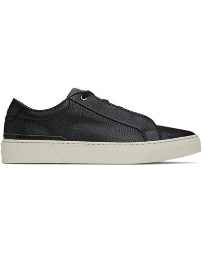 BOSS Black Grained Leather Logo Trainers