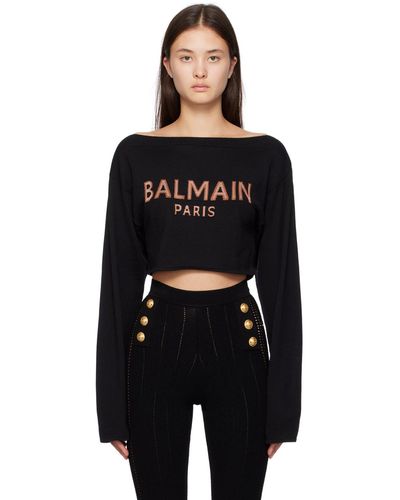 Balmain Intarsia Long Sleeve T-shirt - Black