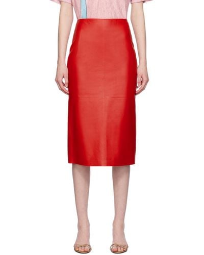 The Row Bartellette Leather Midi Skirt - Red