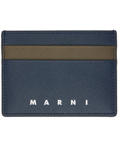 Marni ネイビー&トープ サフィアーノレザー カードケース - ブルー