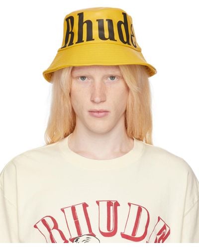 Rhude Yellow Logo Leather Bucket Hat - Multicolour
