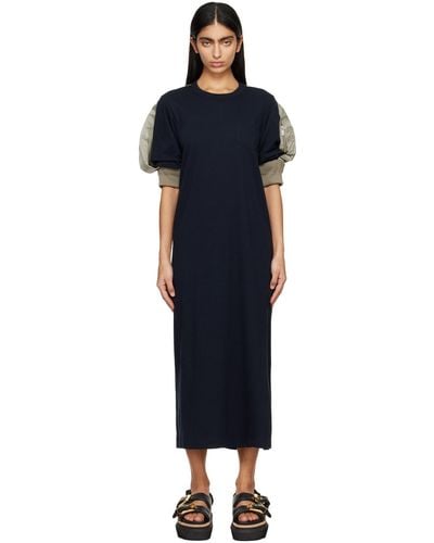 Sacai Navy & Khaki Panelled Maxi Dress - Black