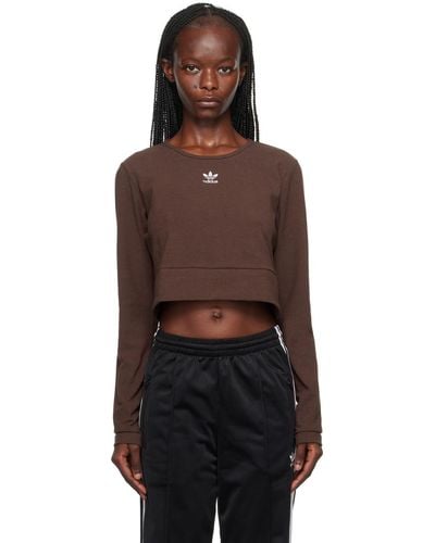 adidas Originals T-shirt à manches longues brun en tricot côtelé - Noir