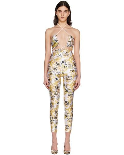 Versace Jeans Couture White & Yellow Printed Jumpsuit - Black
