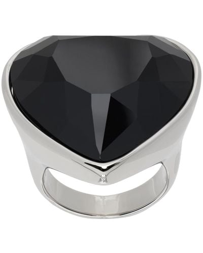 Vetements Silver Crystal Heart Ring - Black