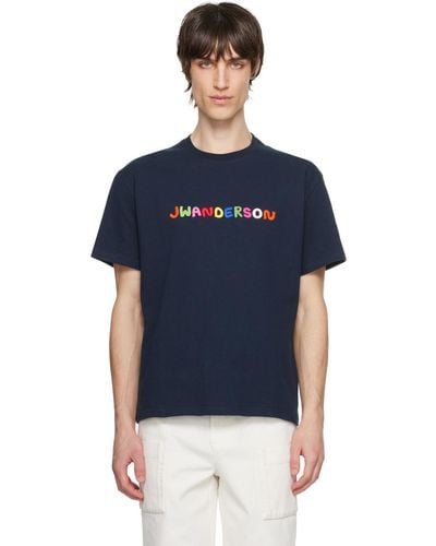 JW Anderson ネイビー ロゴ刺繍 Tシャツ - ブルー