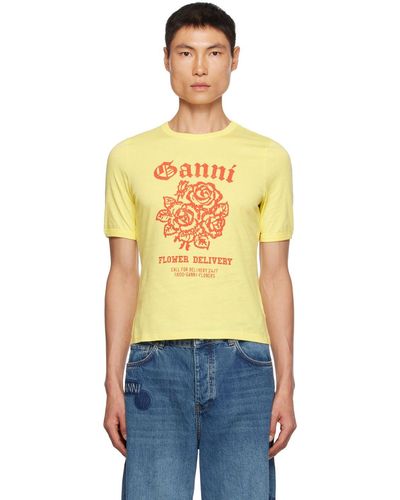 Ganni Yellow Printed T-shirt - Orange