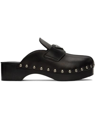 Prada Leather Studded Clogs - Black