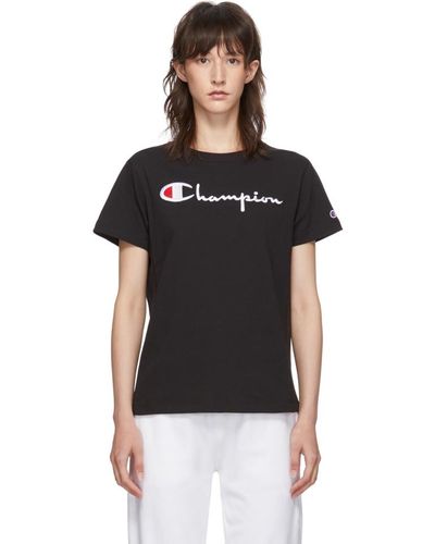 Champion Plus Jersey V-neck Tee, Script Logo - Black