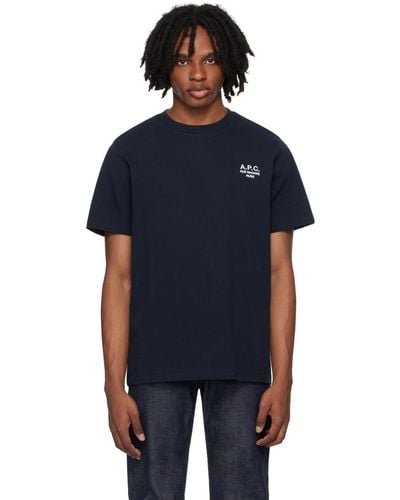 A.P.C. ネイビー ロゴ刺繍 Tシャツ - ブルー