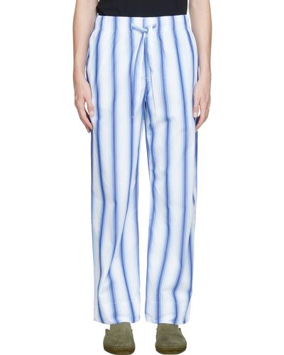 Tekla ブルー&ホワイト ポプリン パジャマパンツ
