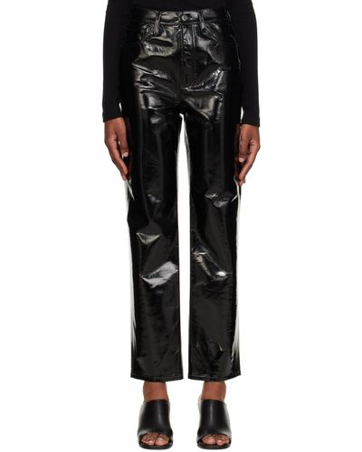 Agolde Black 90's Pinch Waist Leather Trousers