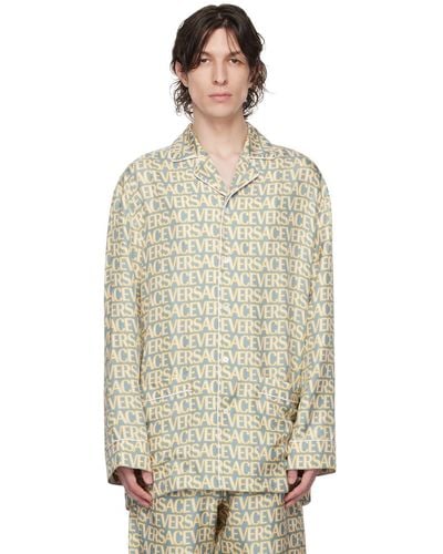 Versace Blue & Off-white Allover Pyjama Shirt - Multicolour