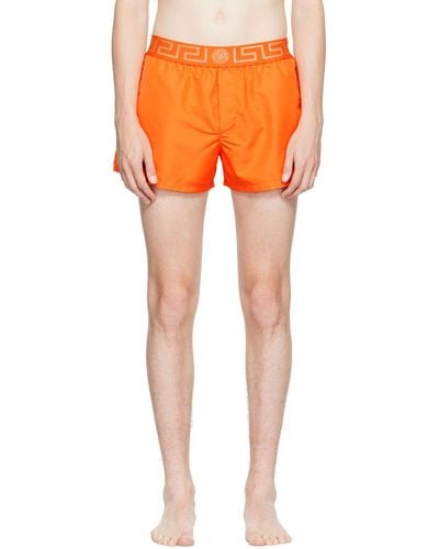Versace Orange Greca Swim Shorts