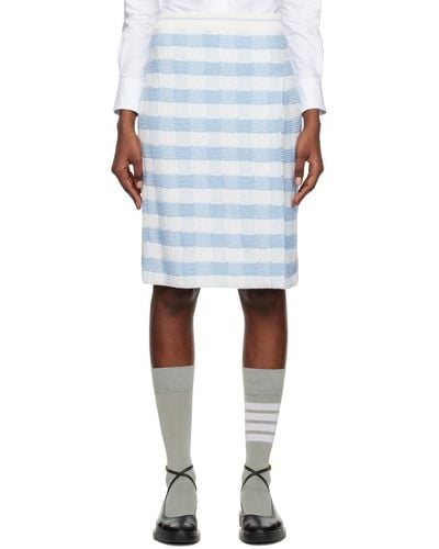 Thom Browne Blue & White Gingham Midi Skirt