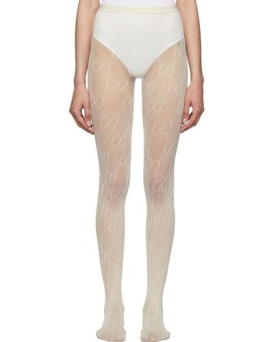 Gucci Girls GG Knit Tights in Beige