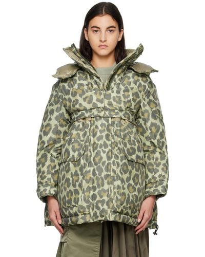 Sacai Leopard-print Hooded Puffer Jacket - Green