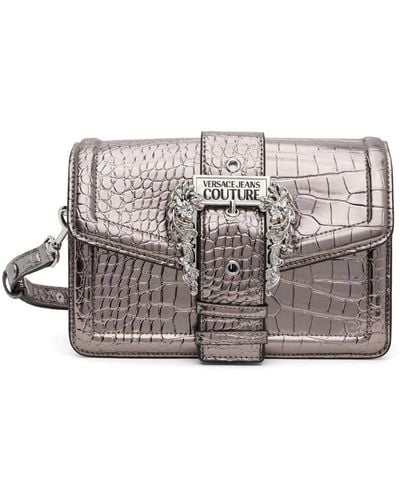 Versace Gray Croc Couture 01 Bag - Metallic